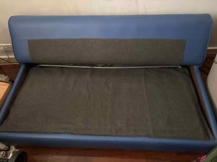 Photo of free Blue leather metal action sofa bed (Walham Green SW6) #3