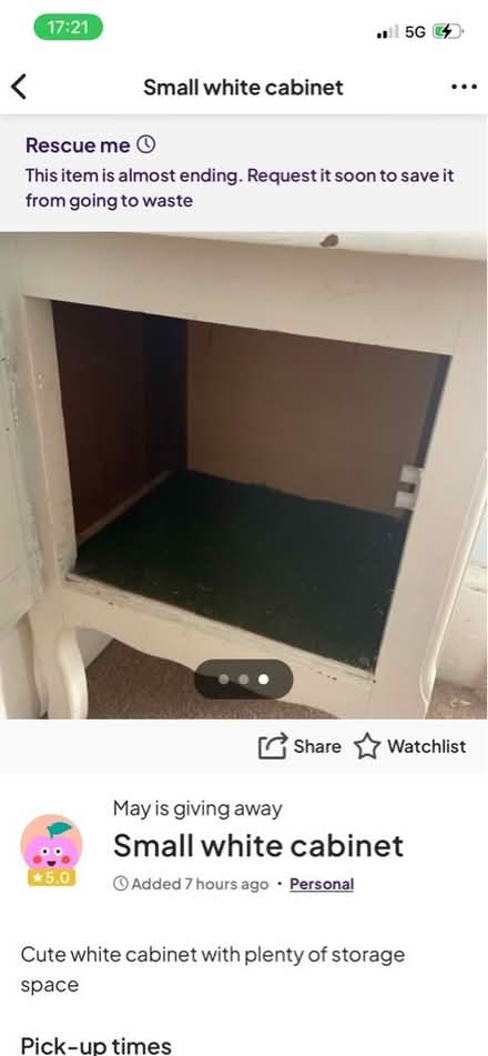 Photo of free White side table with storage (Streatham SW16) #3