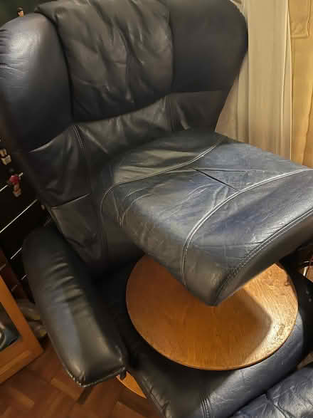 Photo of free Blue leather chair with footstool (Mayford GU22) #2