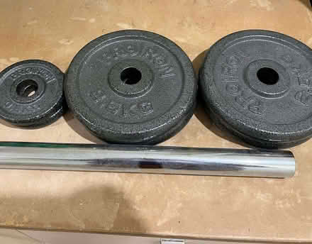 Photo of free "Proiron" weights for training, with a section of bar (Kennington SW8) #4