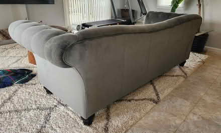 Photo of free grey velvet tufted sofa (Deale, MD / Mimosa Cove) #3