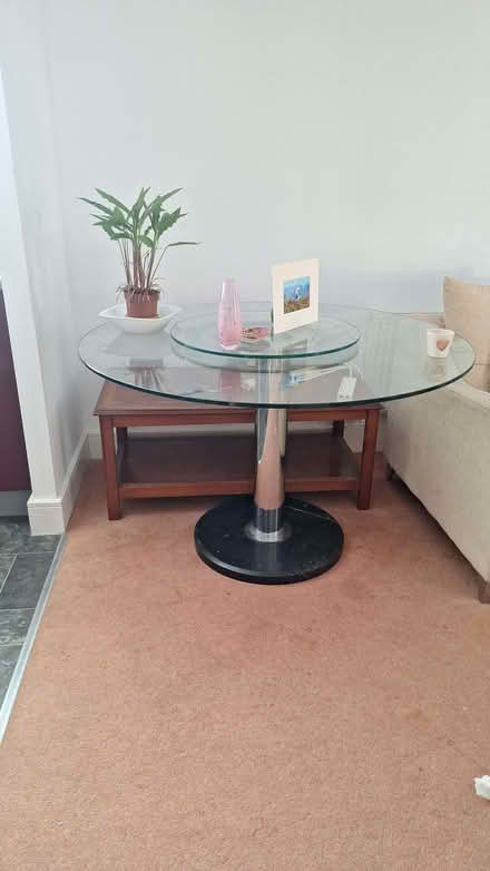 Photo of free Glass dining table with circular section in middle+ 4 chairs (West Drayton UB7) #2