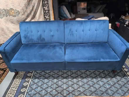 Photo of free Blue velvet futon/couch (Brentwood) #1
