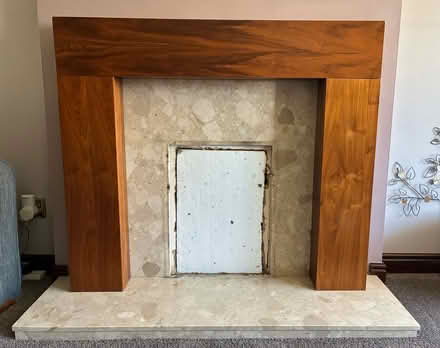 Photo of free Walnut wooden fireplace & marble surround & Hearth (Sothall S20) #1