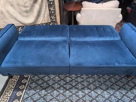 Photo of free Blue velvet futon/couch (Brentwood) #2