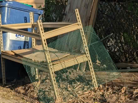 Photo of free Stone, metal shelf, wood gate (Downtown Oak Park) #3