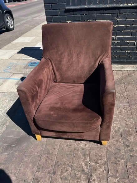 Photo of free Armchair faux Suede (Clayhall Ilford iG5) #1