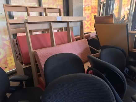 Photo of free Office Furniture - Desks, chairs, carpet, sofas, 2 x bars (Emlyn Gardens W3) #1