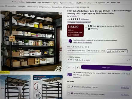 Photo of free 59.8” extra wide heavy duty shelves (San Mateo Baywood) #1