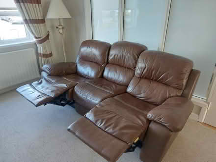 Photo of free Brown Leather sofa (Malahide) #2