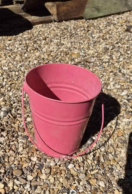 Photo of free Pink metal bucket style planter 6" tall 6"diameter (Maidenhead SL6) #1