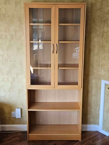 Photo of free Bookcase with glass doors - beech finish (Croxley Green WD3) #1