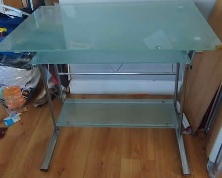 Photo of free Frosted glass office desk with pull-out shelf (Crystal Palace SE19) #1