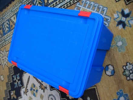 Photo of free Large Blue Lidded Plastic Box on Wheels for Toys Storage etc (Coppull PR7) #1