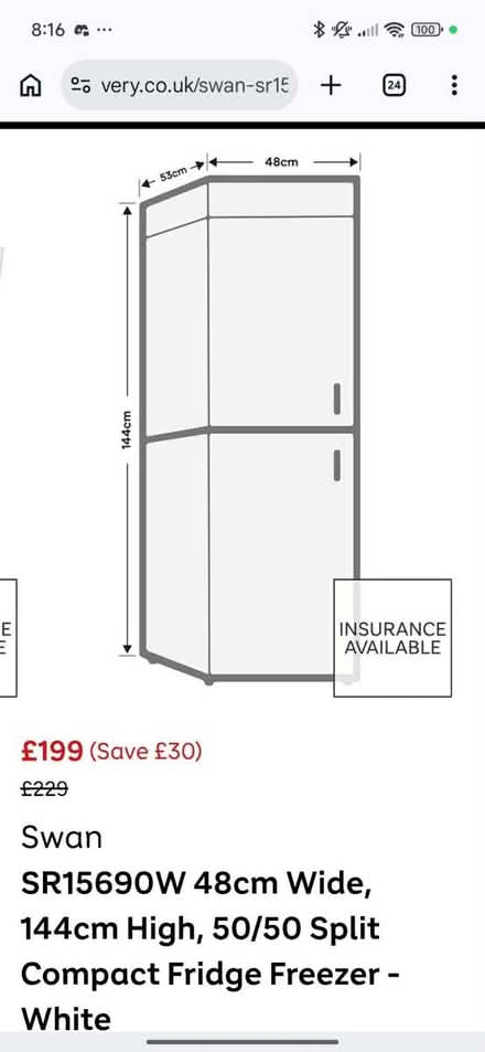 Photo of free Swan Fridge Freezer 50/50 (S12 Frechville) #2