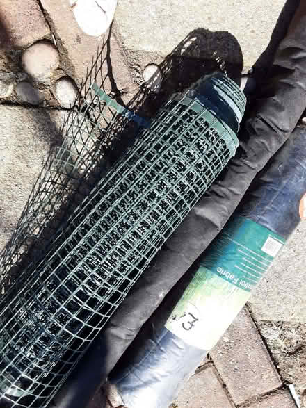 Photo of free Weed control fabric and green plastic plant support. (Moortown LS17) #1