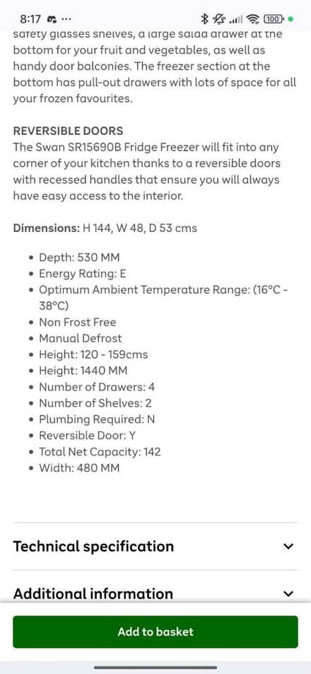 Photo of free Swan Fridge Freezer 50/50 (S12 Frechville) #3