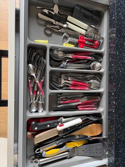 Photo of free Drawer full of cutlery and kitchen utensils (Rosemount AB25) #1