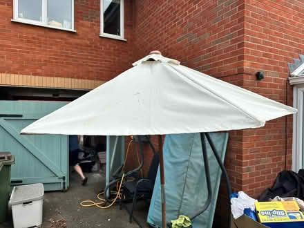 Photo of free White sun parasol/umbrella with metal base (Blaby LE8) #2