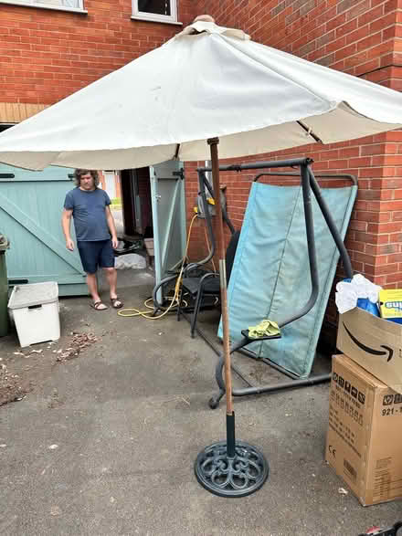 Photo of free White sun parasol/umbrella with metal base (Blaby LE8) #1