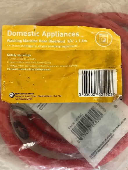 Photo of free Washing machine hose red/hot (Shirley, Croydon) #1