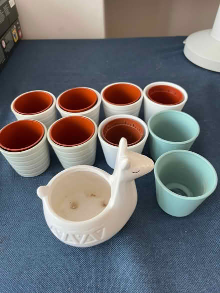 Photo of free Ceramic indoor pots : llama + 9 small pots (New Eltham SE9) #1