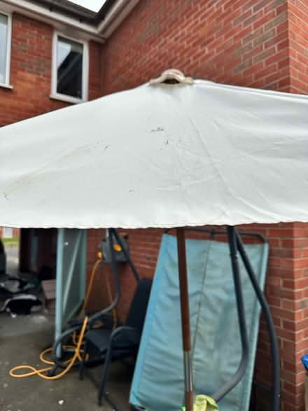 Photo of free White sun parasol/umbrella with metal base (Blaby LE8) #3