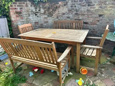 Photo of free Outdoor table and chairs - Wooden (Market Drayton) #1