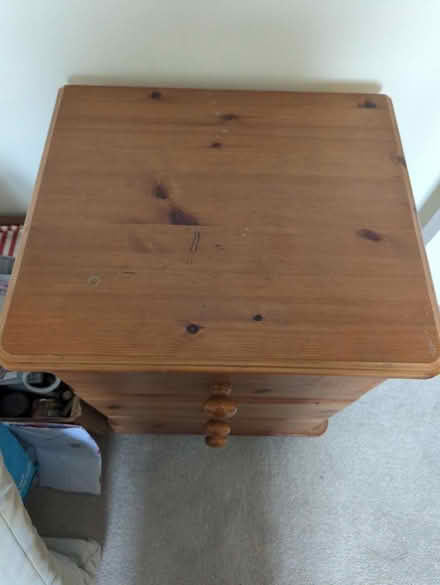 Photo of free Three drawer pine bedside table (Highwoods CO4) #2
