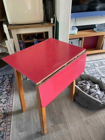Photo of free Small red melamine table & 2 chairs (Northlands Wood) #2
