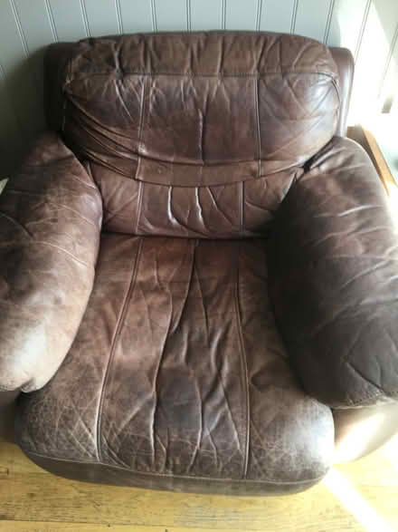 Photo of free Large leather sofa + chair (Altrincham 2DP) #3