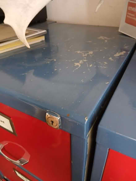 Photo of free Red and blue retro filing cabinets. Solid (Loughton IG10) #2