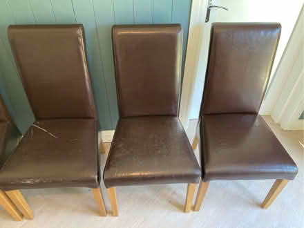 Photo of free 6x sturdy brown leather dining chairs (Chinley, Buxworth and Brownside CP SK23) #2