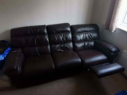 Photo of free Three seater brown leather recliner sofa (West Watford WD18) #3
