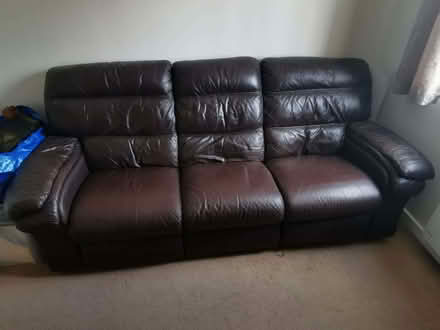 Photo of free Three seater brown leather recliner sofa (West Watford WD18) #1