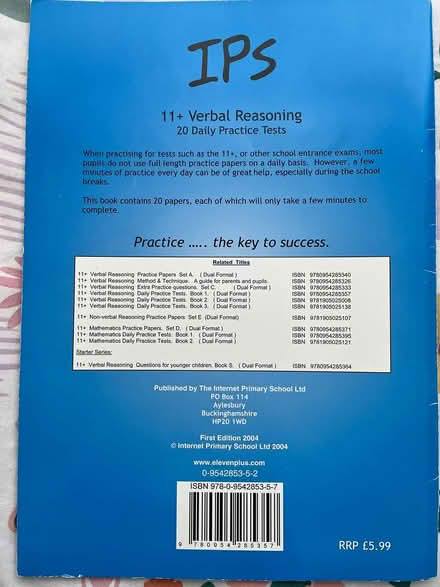Photo of free IPS, 11+ verbal reasoning book (Bramhall SK7) #2