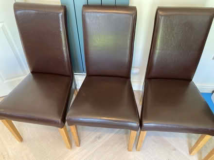 Photo of free 6x sturdy brown leather dining chairs (Chinley, Buxworth and Brownside CP SK23) #3
