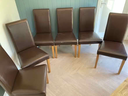 Photo of free 6x sturdy brown leather dining chairs (Chinley, Buxworth and Brownside CP SK23) #1