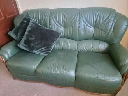Photo of free Green leather 3 piece sofa and chairs (Wistaston CW2) #1