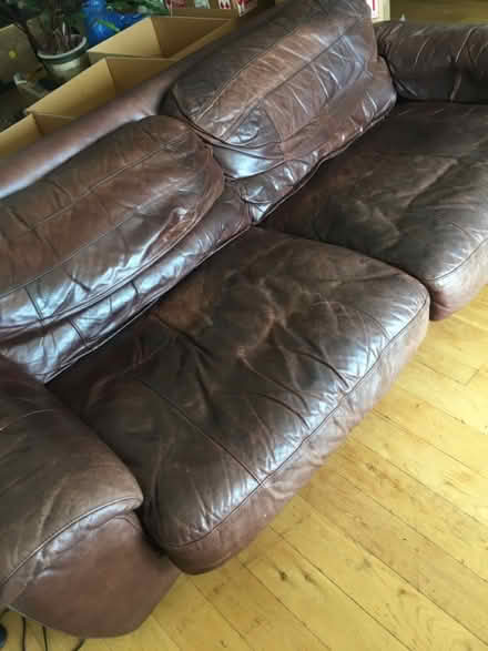 Photo of free Large leather sofa + chair (Altrincham 2DP) #1