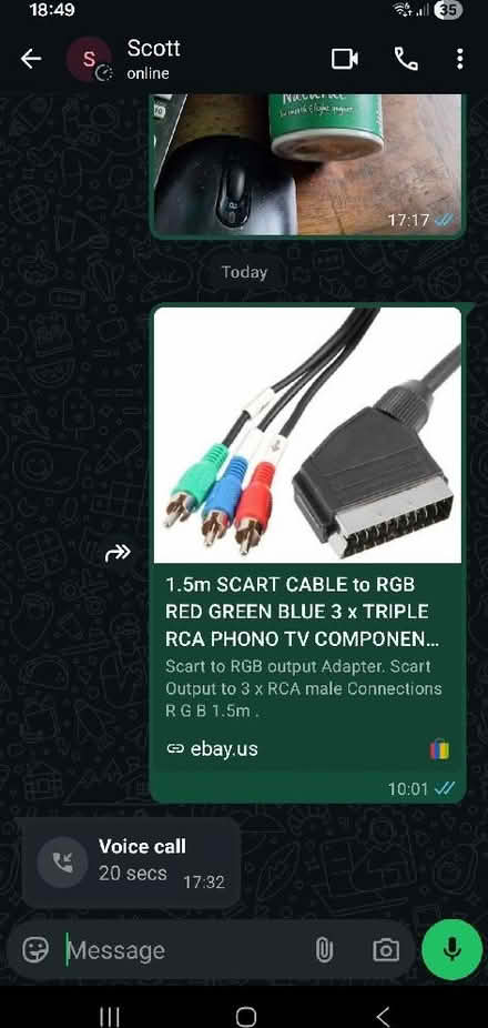 Photo of 1.5m SCART CABLE to RGB RED GREEN BLUE 3 x TRIPLE RCA PHONO (Grange-over-Sands LA11) #1
