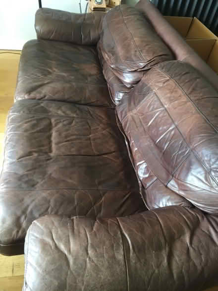Photo of free Large leather sofa + chair (Altrincham 2DP) #2