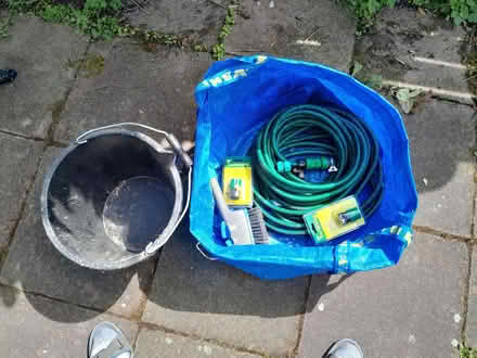 Photo of free Very long garden hose and car wash attachment & 5L bucket (Harrogate HG2) #1