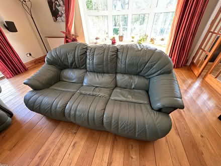 Photo of free 3 seater leather sofa olive green (Haldens AL6) #1