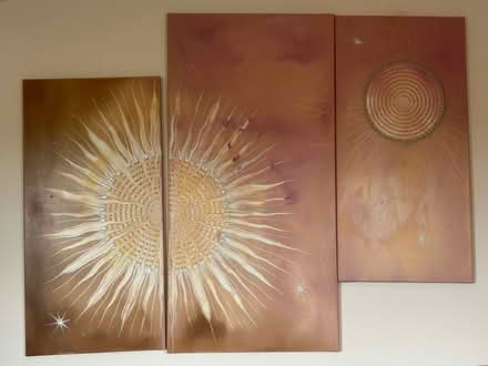 Photo of free Triptych Canvas - pink/brown/gold sunburst (Barkham RG41) #1