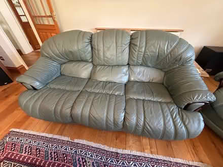 Photo of free 3 seater leather sofa olive green (Haldens AL6) #2