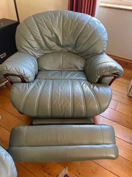 Photo of free Used leather recliner rocking lounge chair olive green (Haldens AL6) #2