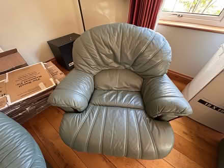 Photo of free Used leather recliner rocking lounge chair olive green (Haldens AL6) #1