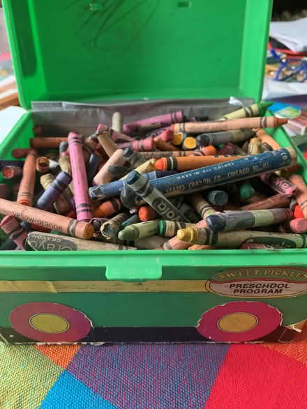 Photo of free bus box full of crayons (Greenwood) #1