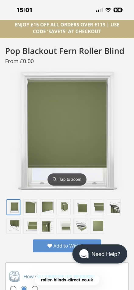 Photo of free Blackout Roller Blind - Fern Green (March End WV11) #4